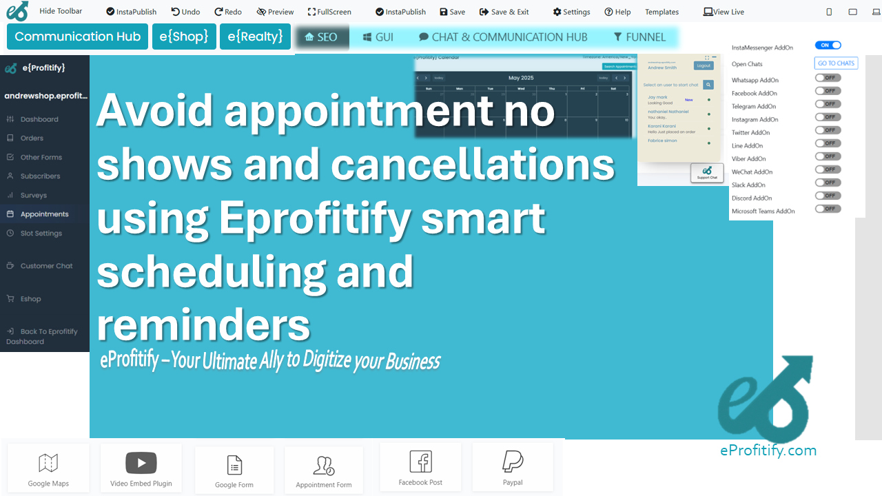 Avoid appointment no shows and cancellations using Eprofitify smart scheduling and reminders